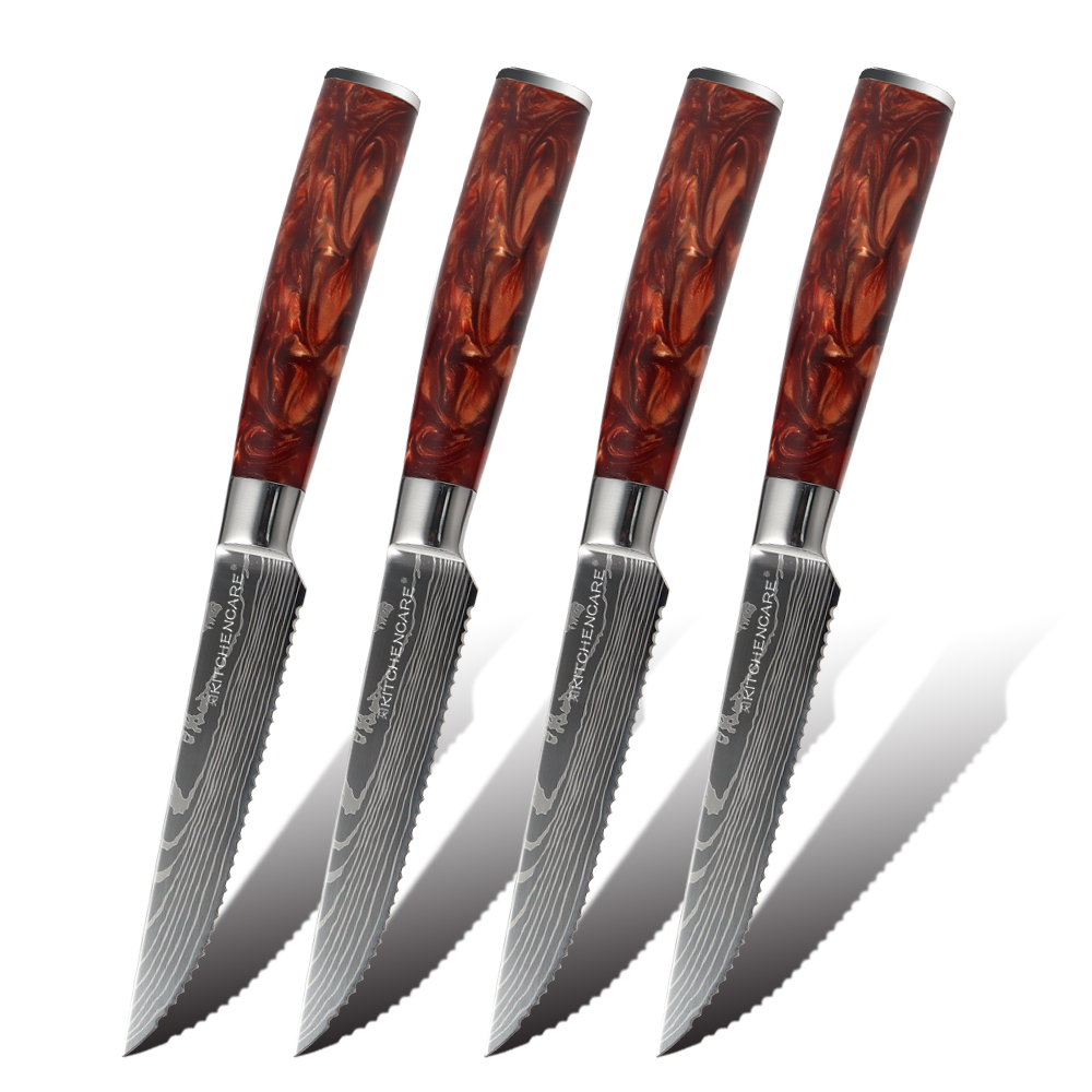 Hip-home stainless steel 4pcs steak knives set Cuchillo red resin cake knife
