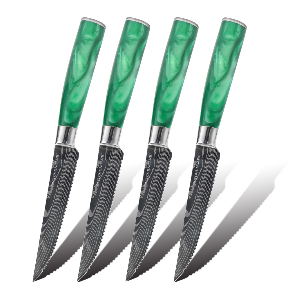 Hip-home stainless steel 4pcs steak knives set Cuchillo green resin cake knife
