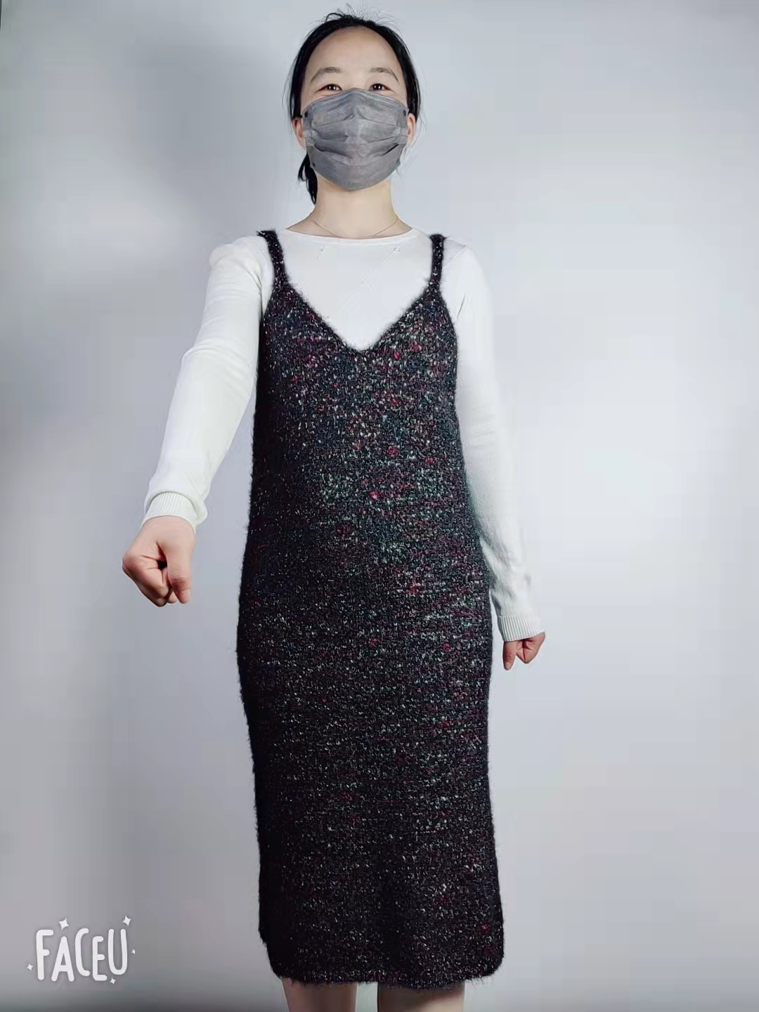 womens V neck pullover pinafore dress