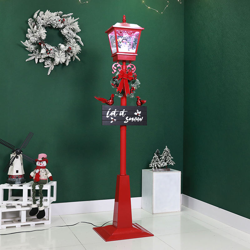 Classic red snowman Christmas lamp post with brand