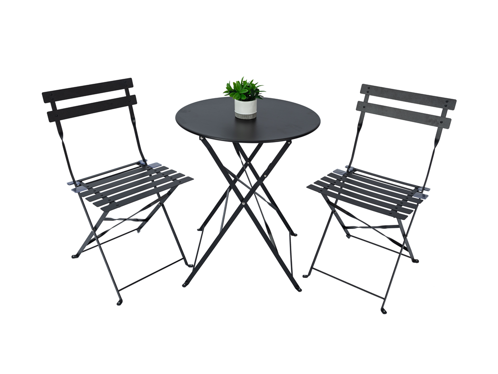 3pcs of Foldable Outdoor Set Round Table and Slat Chairs