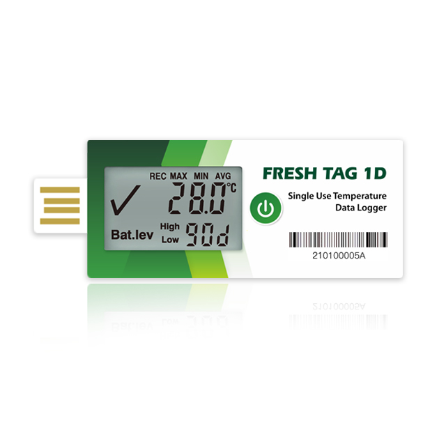 Fresh Tag 1D LCD Single Use Temperature Data Logger with PDF Report
