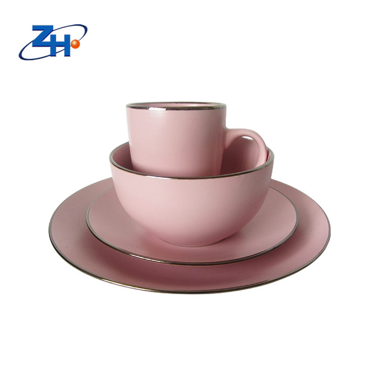 Gold rim pink glazed tableware set dinnerware