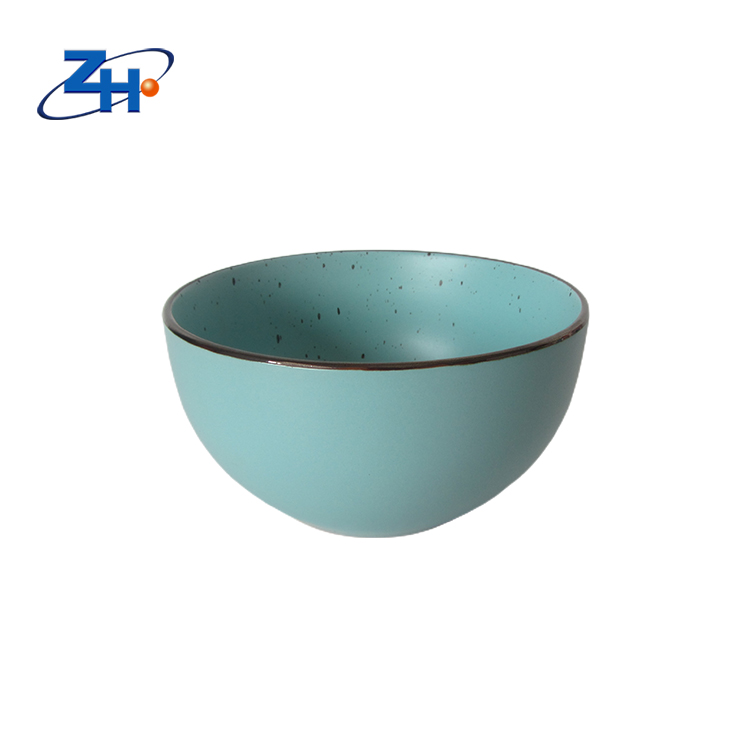 Gold rim blue glazed cereal bowl salad bowl