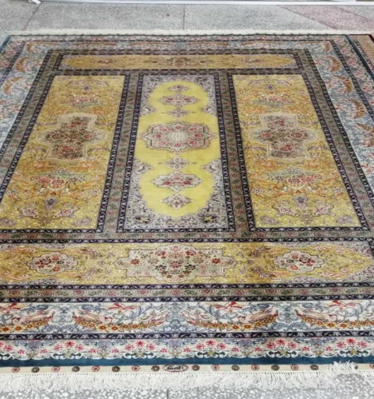 Persian splendor 8x10ft blue color hand knotted art silk persian carpet home decor carpet