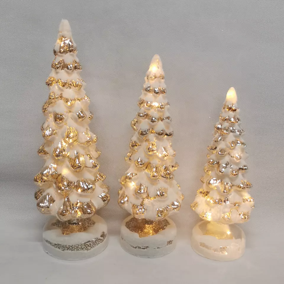 Champagne Snowscape Glass LED Christmas Tree | Pine Cone Pendant | Wholesale Christmas Decor