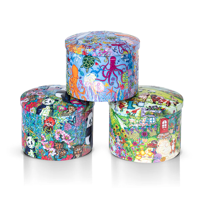 Custom Round Floral Embossed Metal Tin Can Cookie Candy Chocolate Cake Gifts Decorative Tin Box
