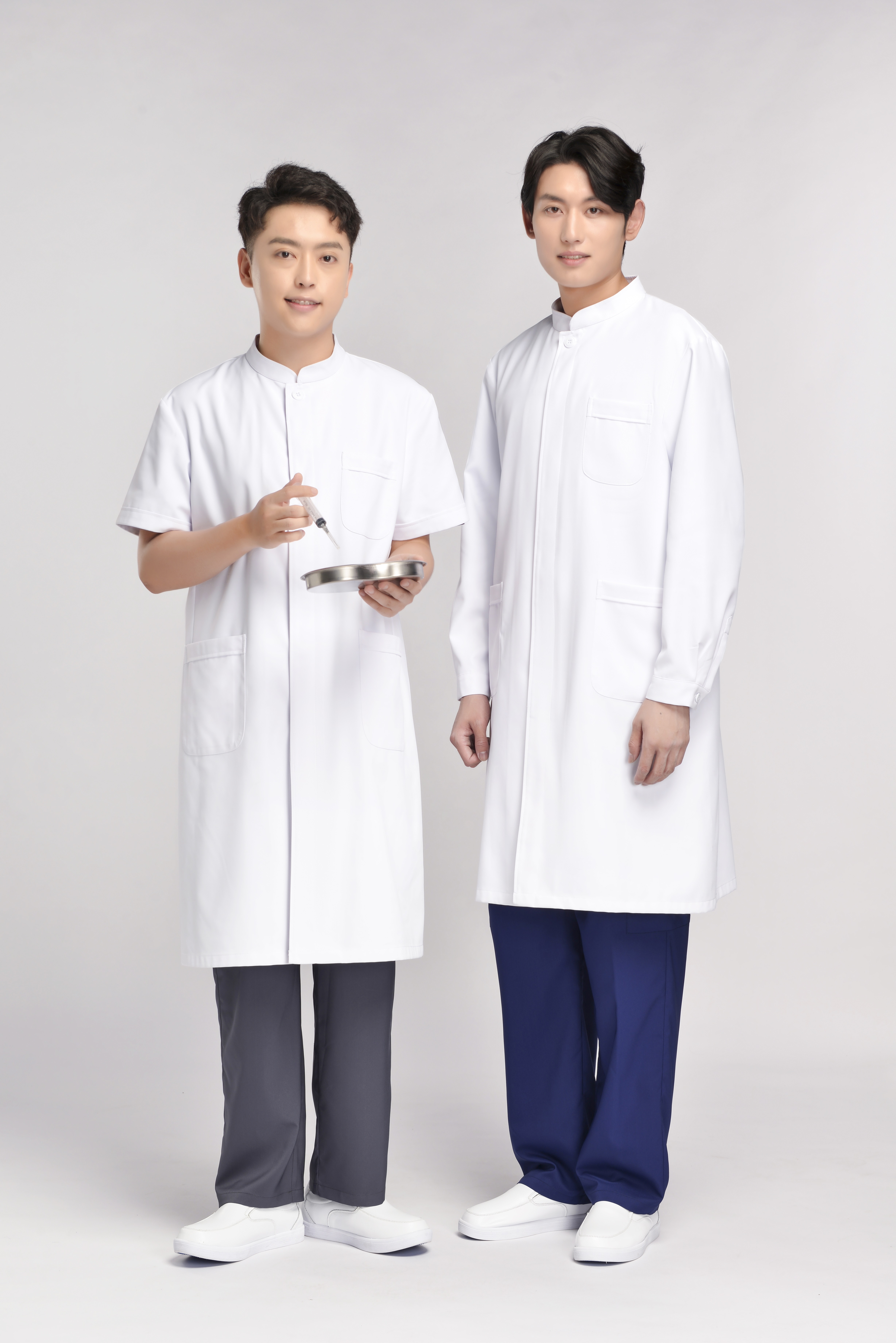 Charming fashionable and stylish doctor coat with standing collar