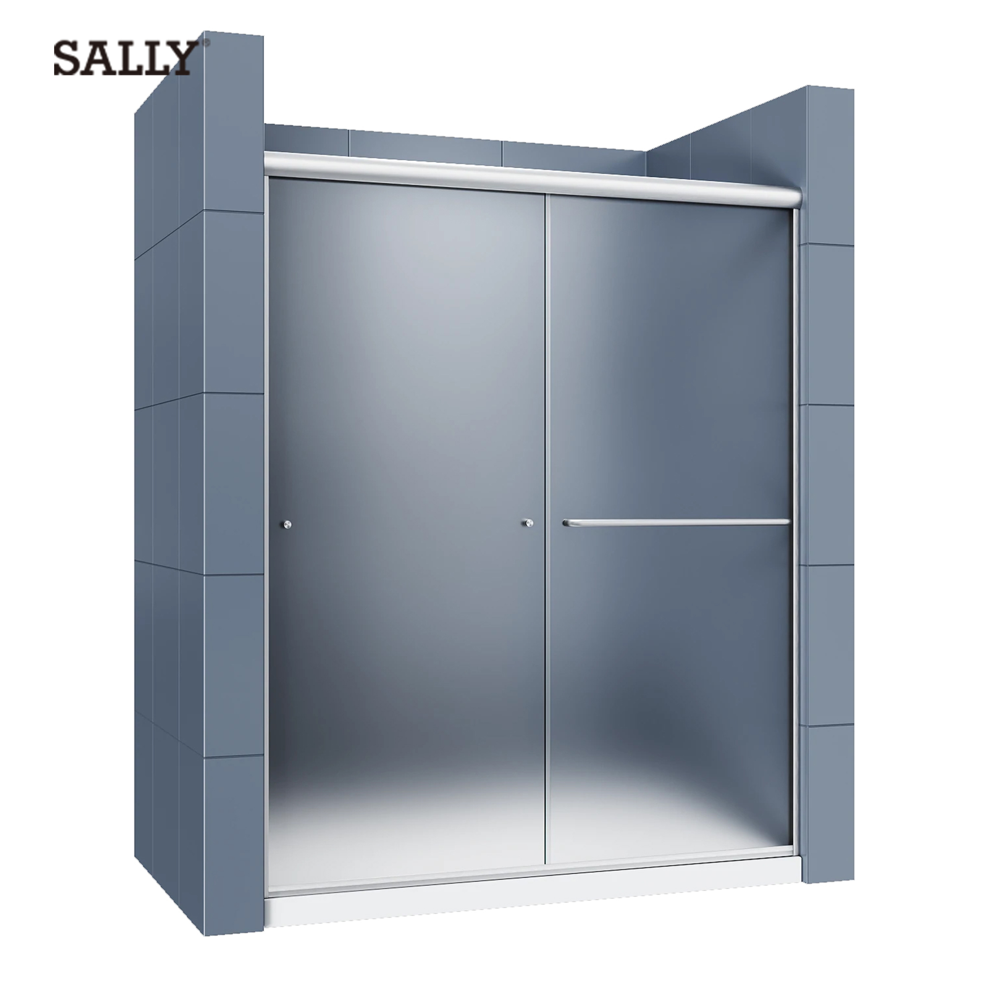Sally Aluminum Full Framed Bypass Sliding 6mm Frosted Tempered Glass Shower Door