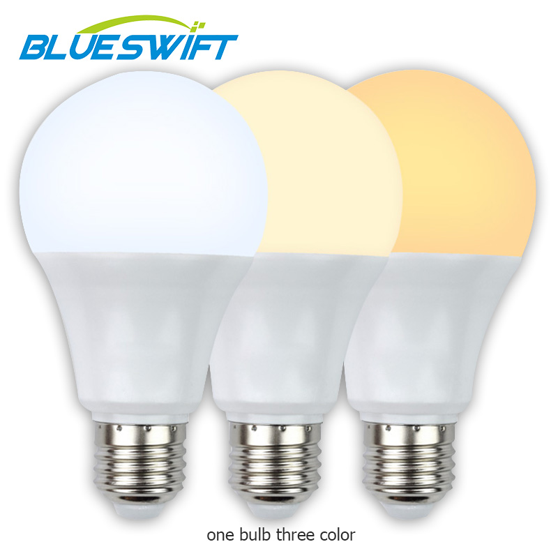 Plastic and Aluminum Economic Bulb 110v LED Bulb Light Change 3 Color Temperature by Button Swith