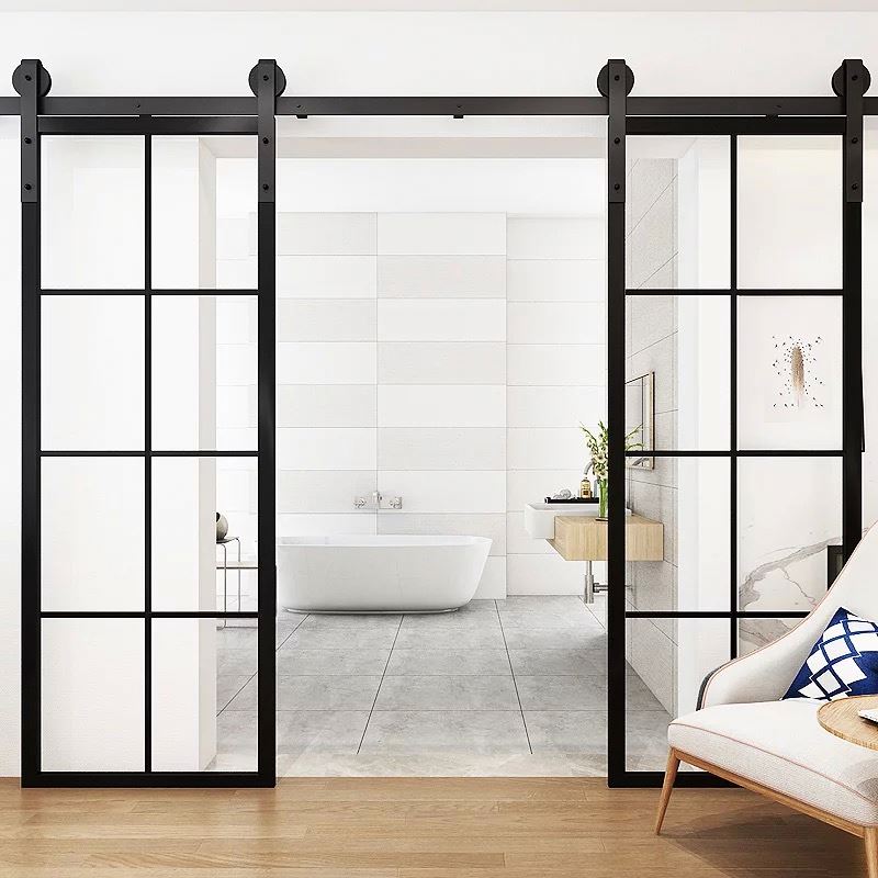 Iron glass sliding barn door