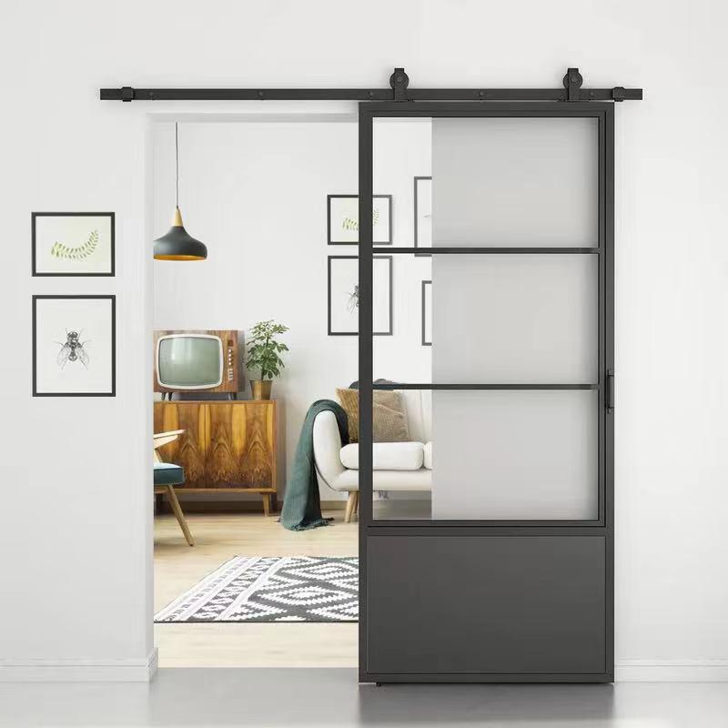 Steel sliding barn door with track