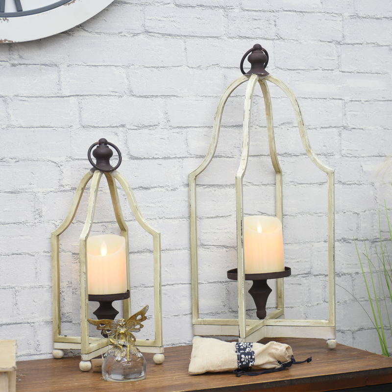 Hot Selling Customized Rustic Farmhouse White Metal Lanterns Decorative Hanging Candle Lanterns