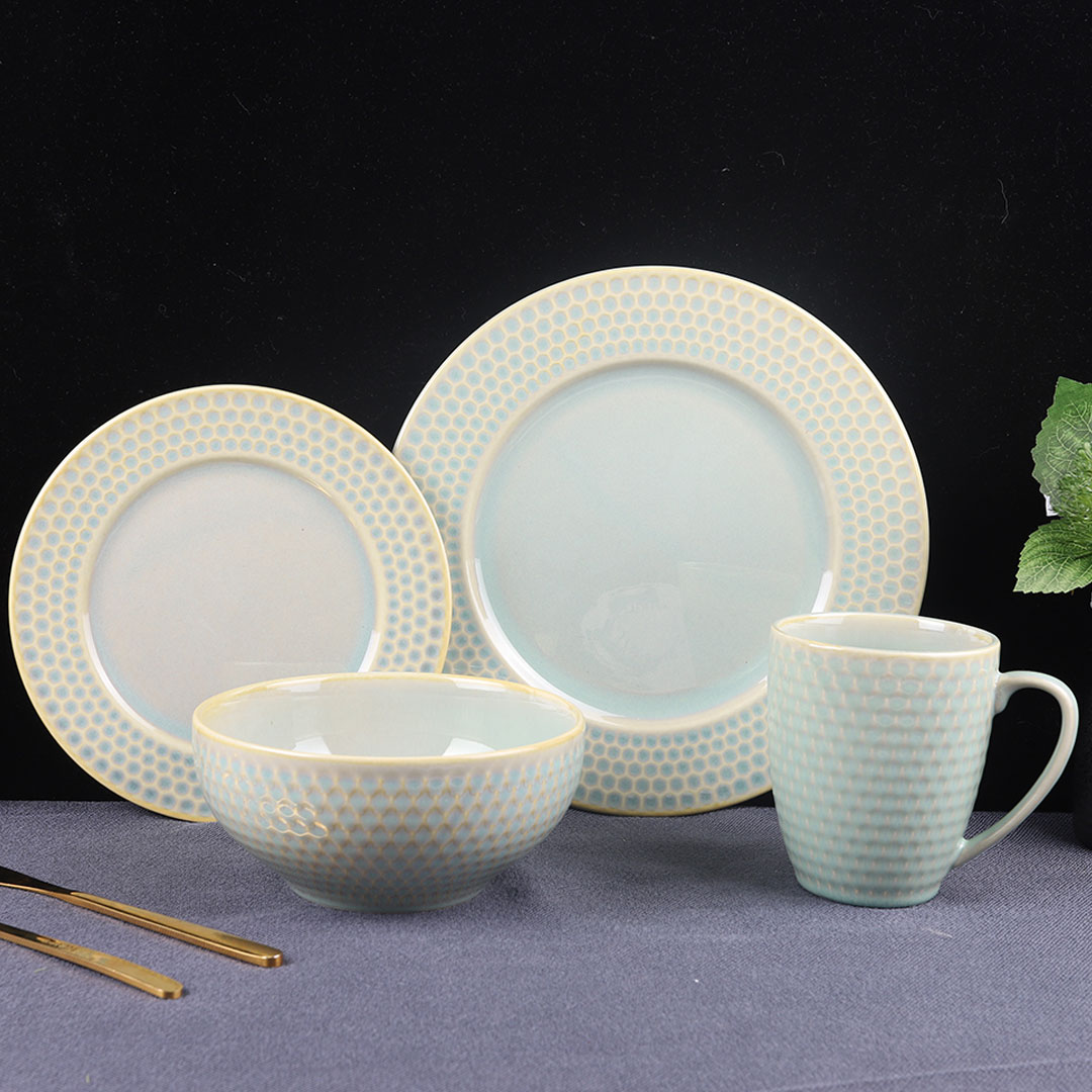 Reactive glazed stoneware dinnerware set