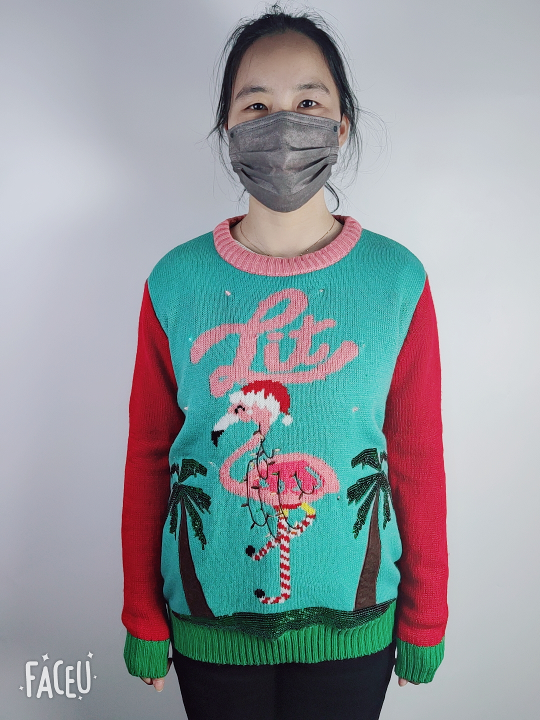 Women's Round neck Jacquard with LED light knit Christmas sweater