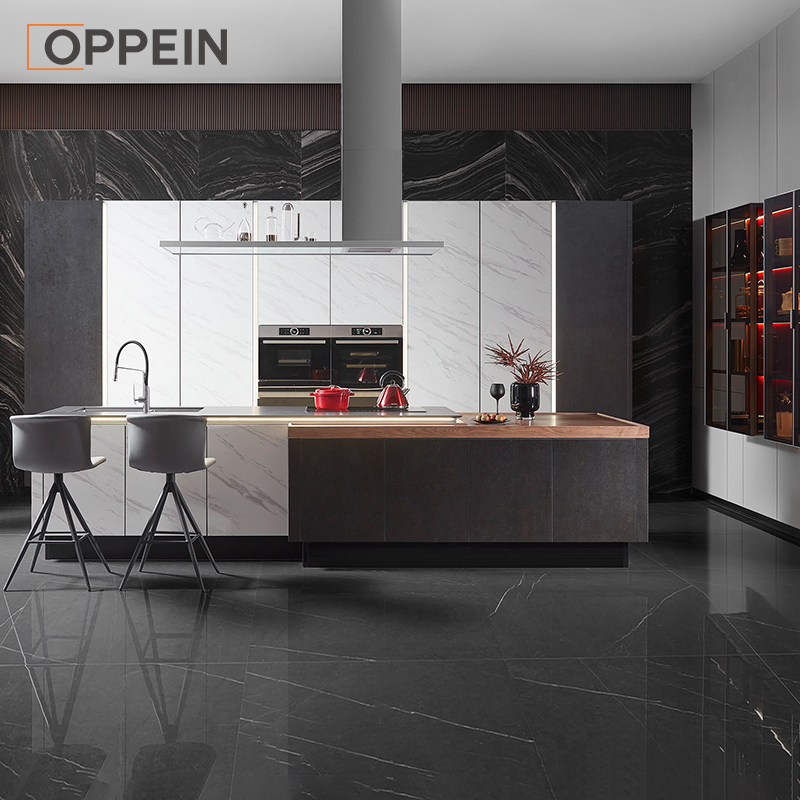 Oppein modern modular gray kitchen cabinets for villa