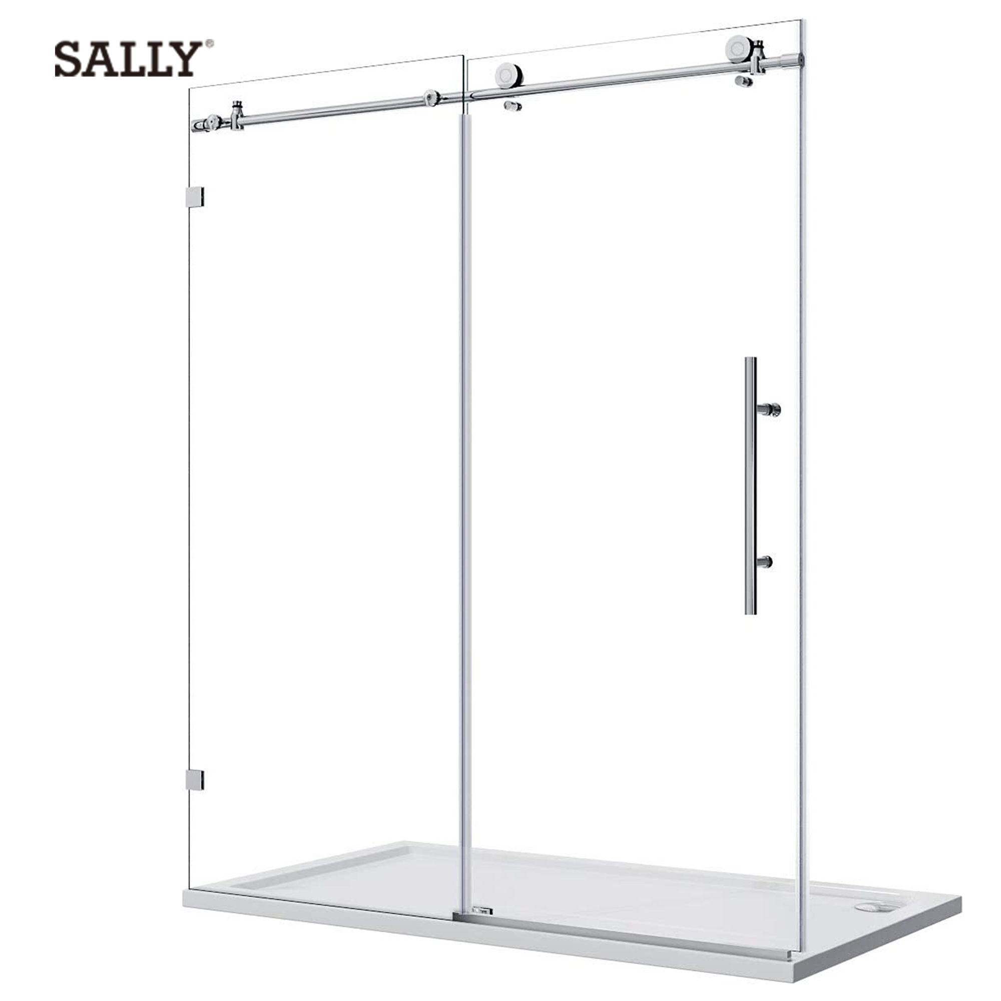 Sally Stainless Steel Polish Chrome Single Sliding Self-Clean Tempered Glass Frameless Shower Door
