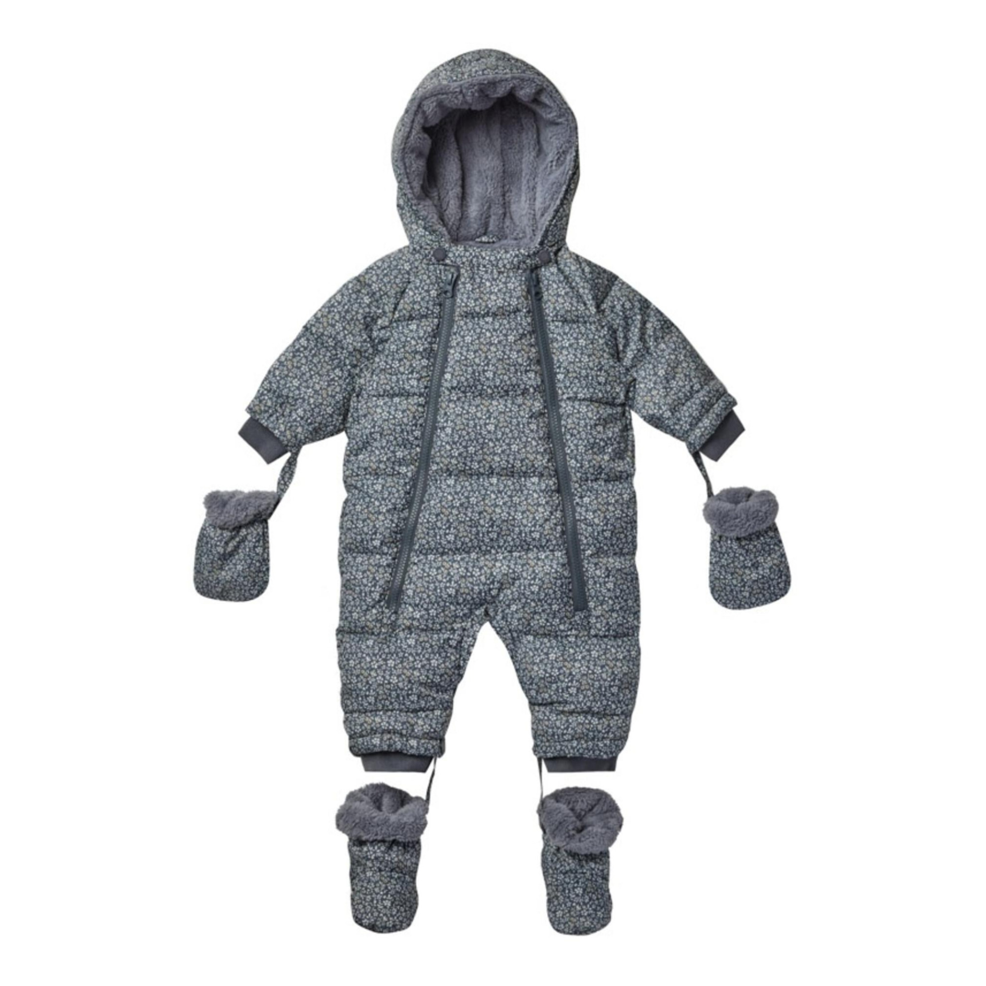 Grey baby girl custom all overal print logo snowsuits
