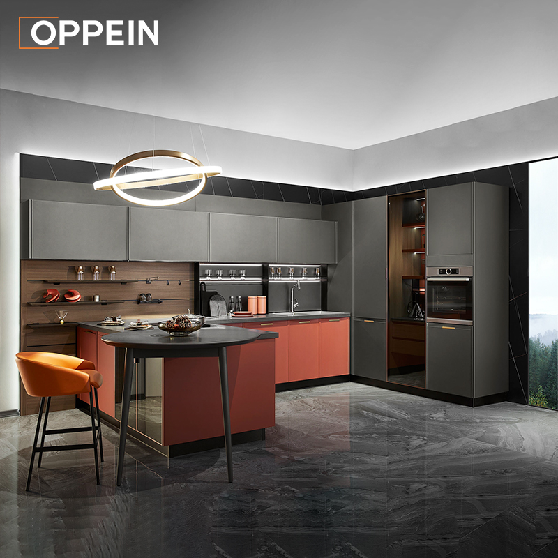 OPPEIN red minimalist style modular lacuqer kitchen cabinets