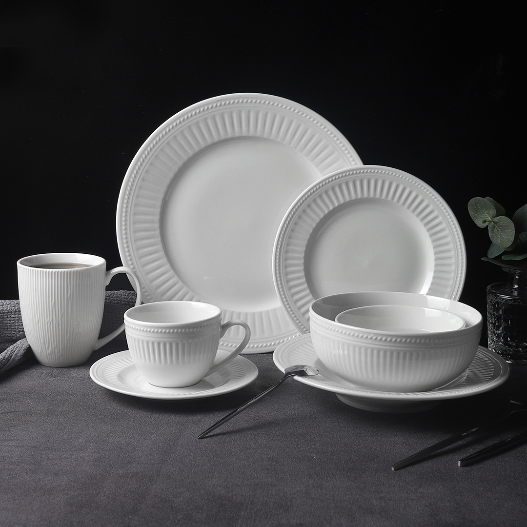 White embossed porcelain dinner set