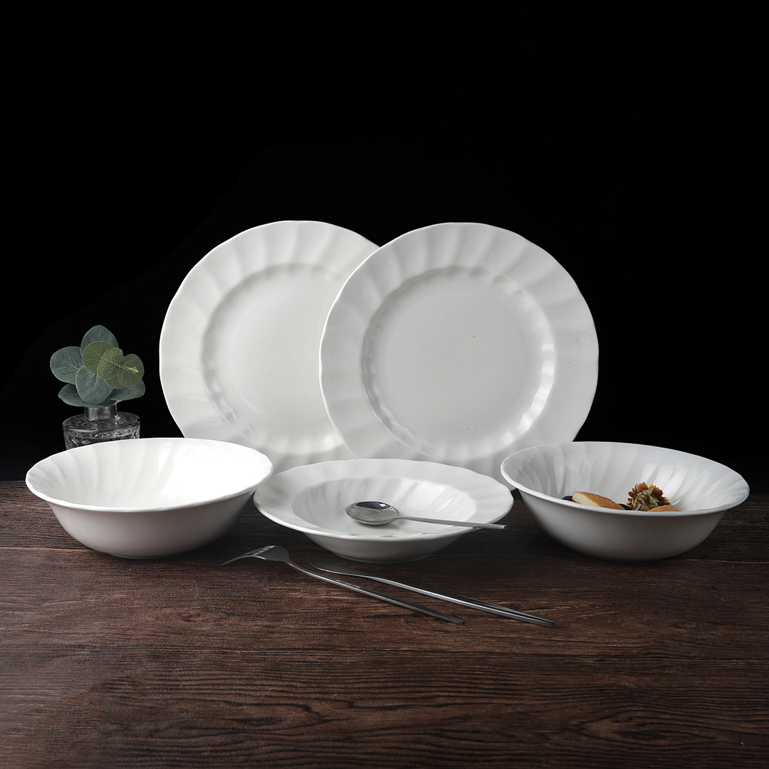 White embossed porcelain dinnerware set