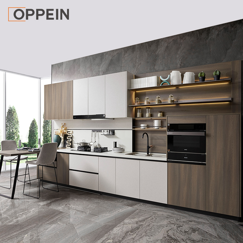 OPPEIN Wood Grain brown color melamine kitchen cabients