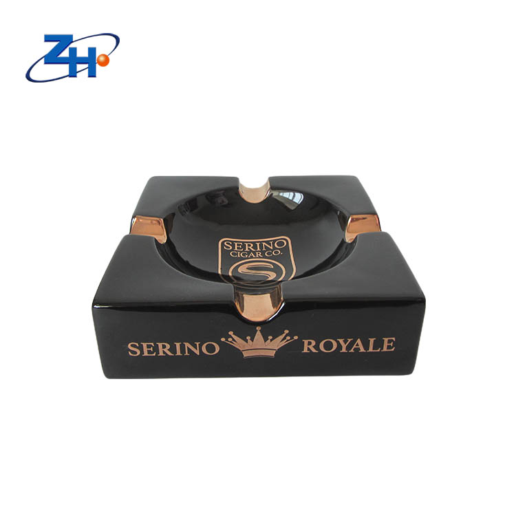Medium temperature bright black glaze ashtray gold logo