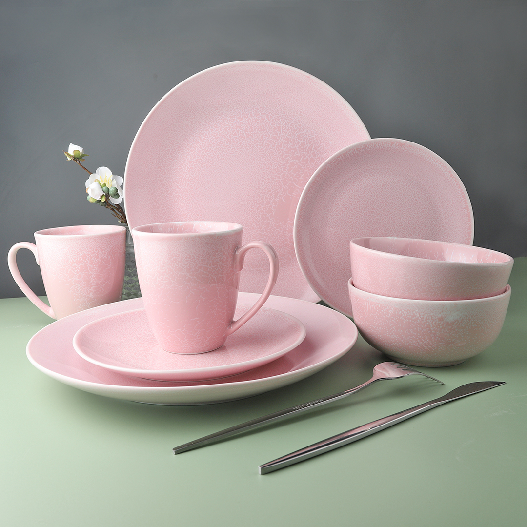 Pink reactive glaze stoneware dinnerware set
