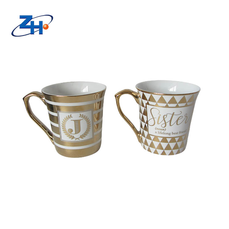 Customized big special shape mouth mug ceramic electroplated coffee cup mug