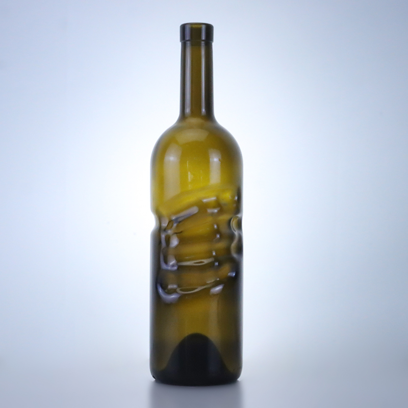 Unique Design Green Tall Round Finger Wine Glass Bottle 750ml Empty Glass Bottle With Push Up Bottom