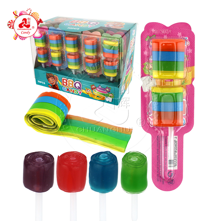 Rainbow color OK Roll sour sweet Belt candy gummy roll jelly soft candy in cup