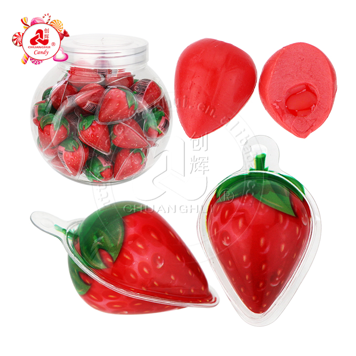 Hot sale Strawberry shaped soft gummy candy filled with jam