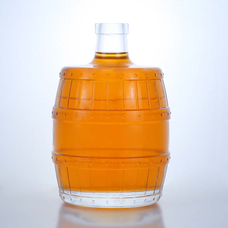 Valiant Wooden barrel shape liquor glass bottle shaped glass bottle 1000ML whiskey glass bottle