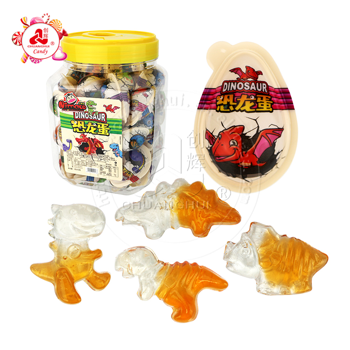 HALAL 3D dinosaur shaped jelly soft gummy candy with cartoon dinosaur egg surprise candy