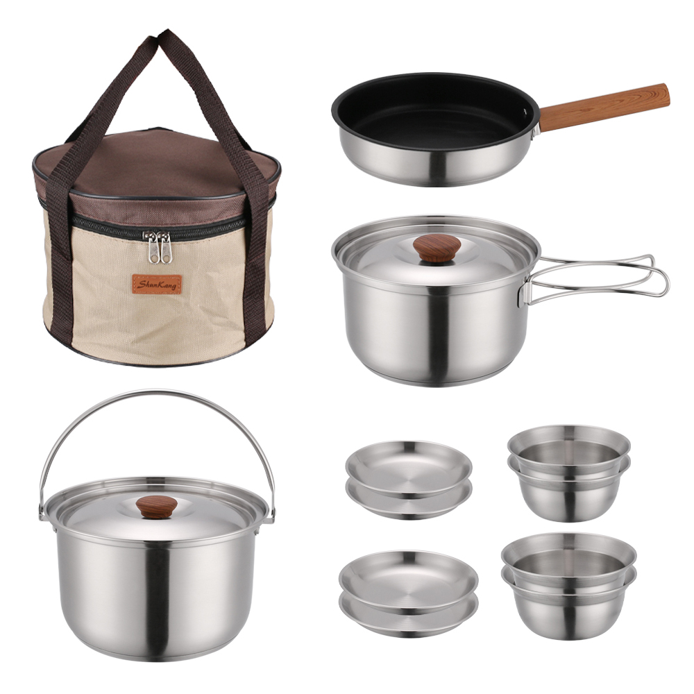 Outdoor cookware cooking pot pan set, cooker camping cookware set, camping cooking cook set