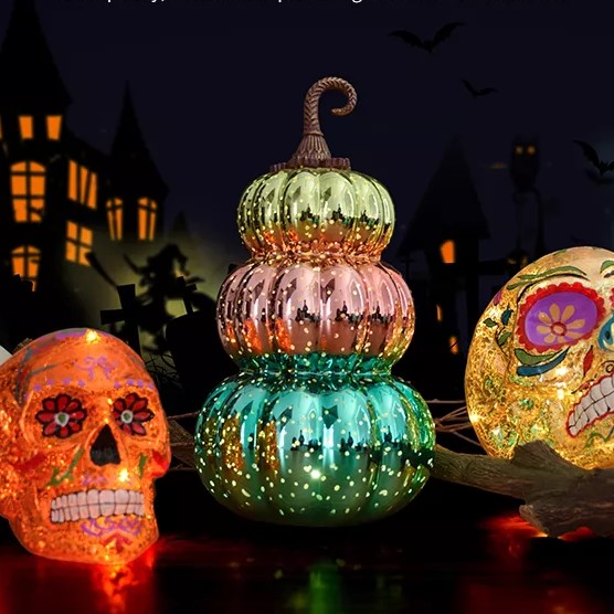 Colorful LED Glass Pumpkin Light | Halloween Party Decor | Wholesale Custom Ornament