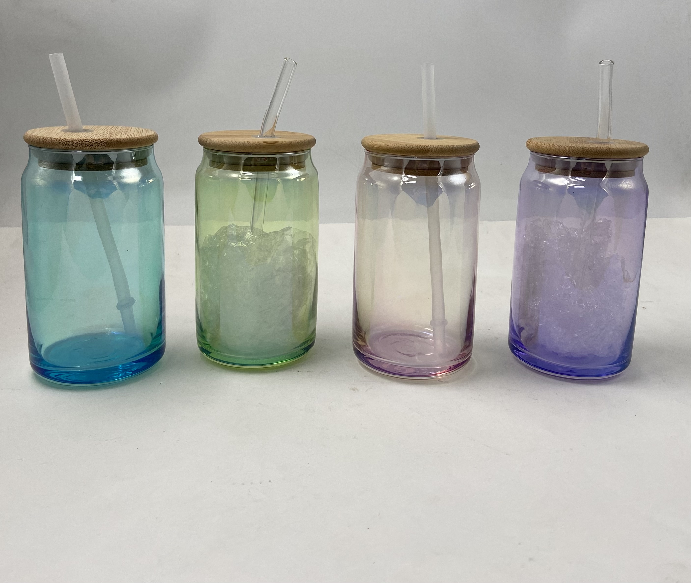 Beer glass, can shaped glass with straw