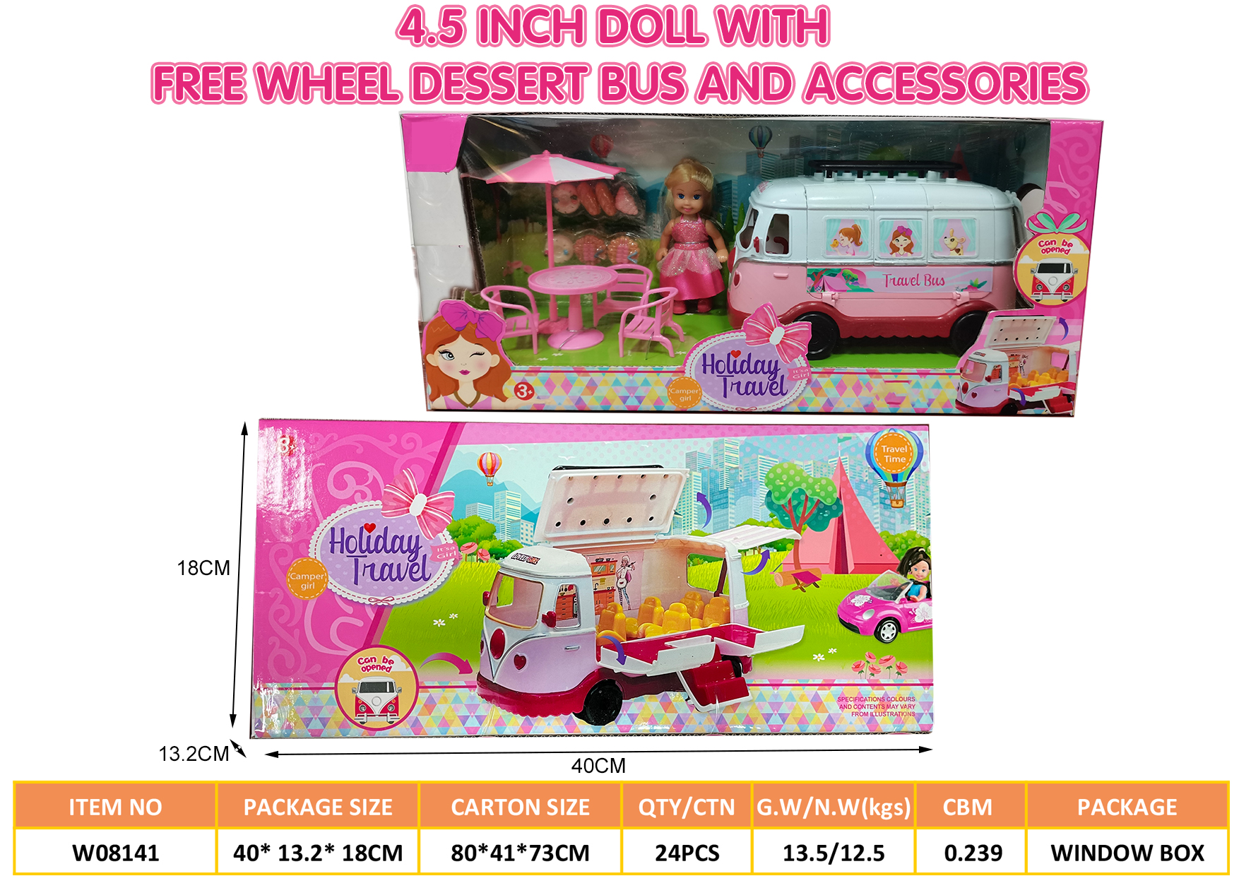 4.5inch baby doll with dessert bus and accessories