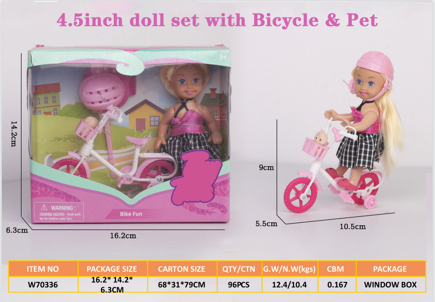4.5 inch Doll Set with Bicycle & Pet