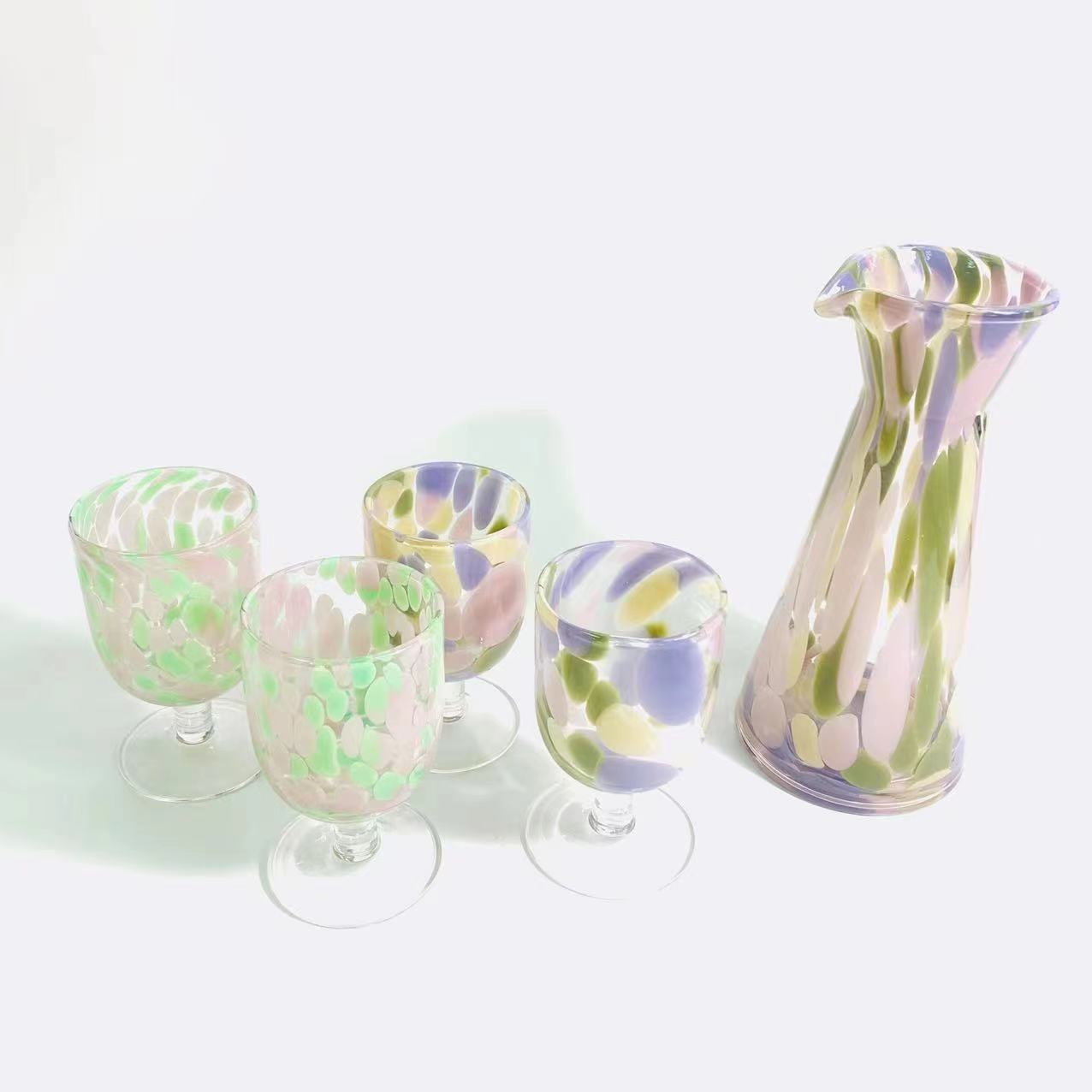 Color dot jug and stem glass