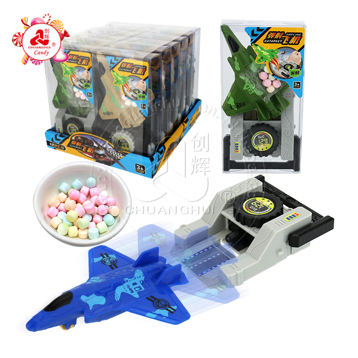 Funny plastic ejection aircraft catapult fighter plane toy candy