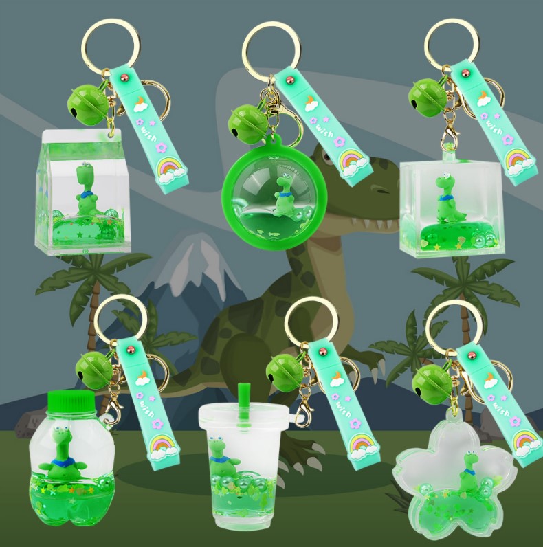 Cartoon Oiled Acrylic Keychain Dinosaur Doll Wholesale Oiled Quicksand Pendant Creative Gift
