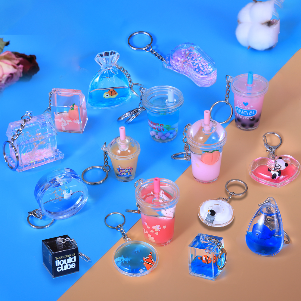 Cartoon 3D Floating Liquid Keychain, Custom Keyring, Gifts for Girls, Holiday, Souvenir, Promotion
