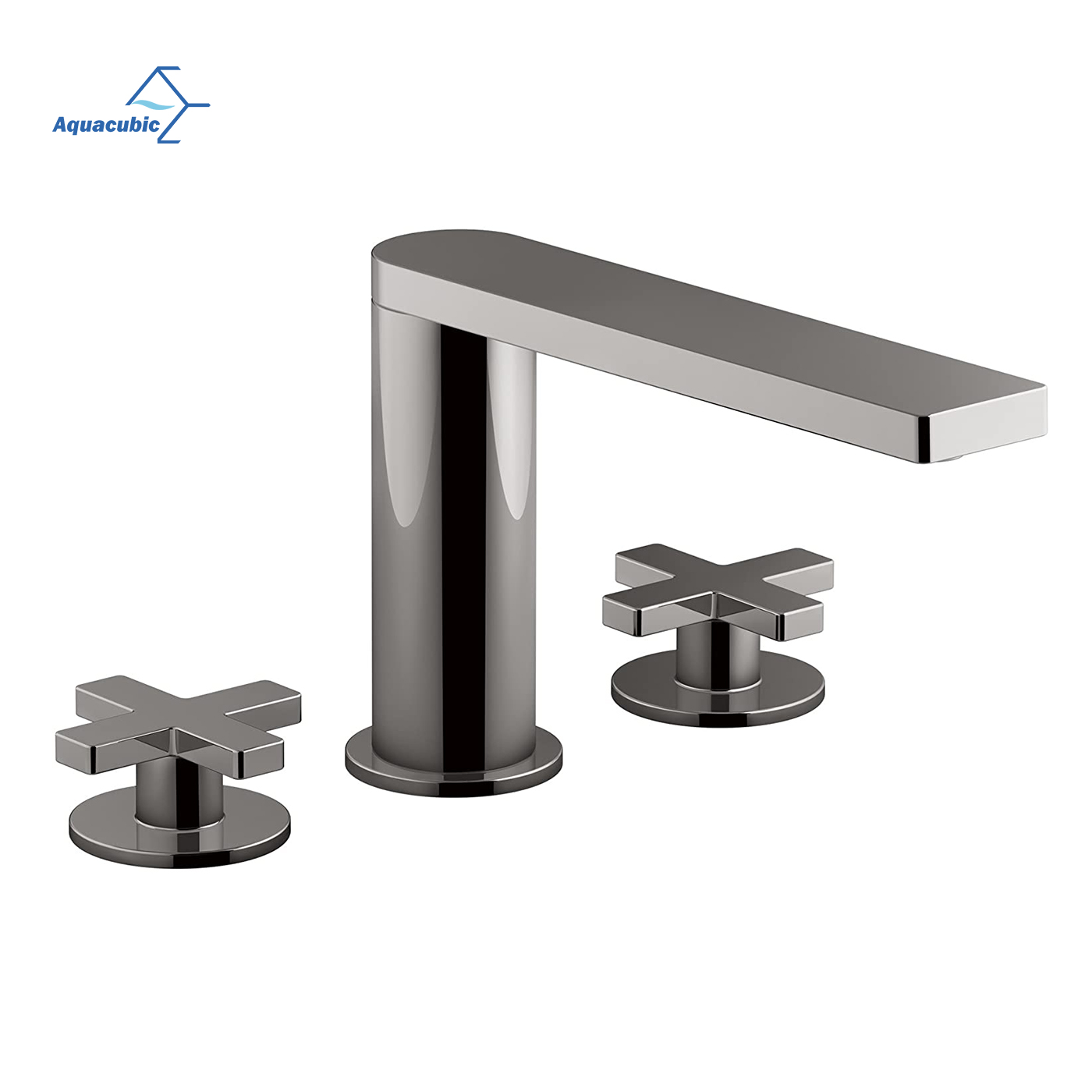 Aquacubic Black Widespread Wash Basin Faucet With Cross Handle Bathroom Faucet