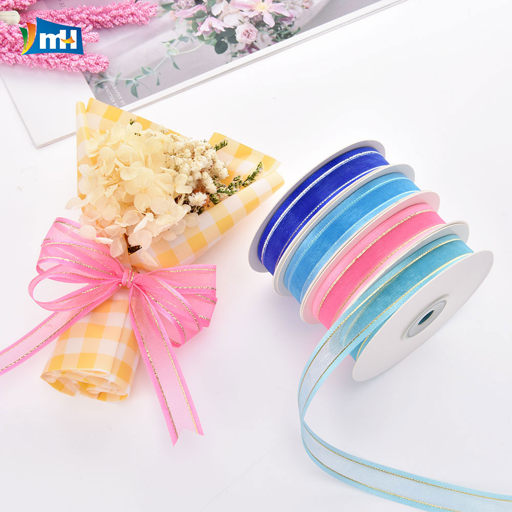 Satin Edged Metallic Yarn Organza Ribbon