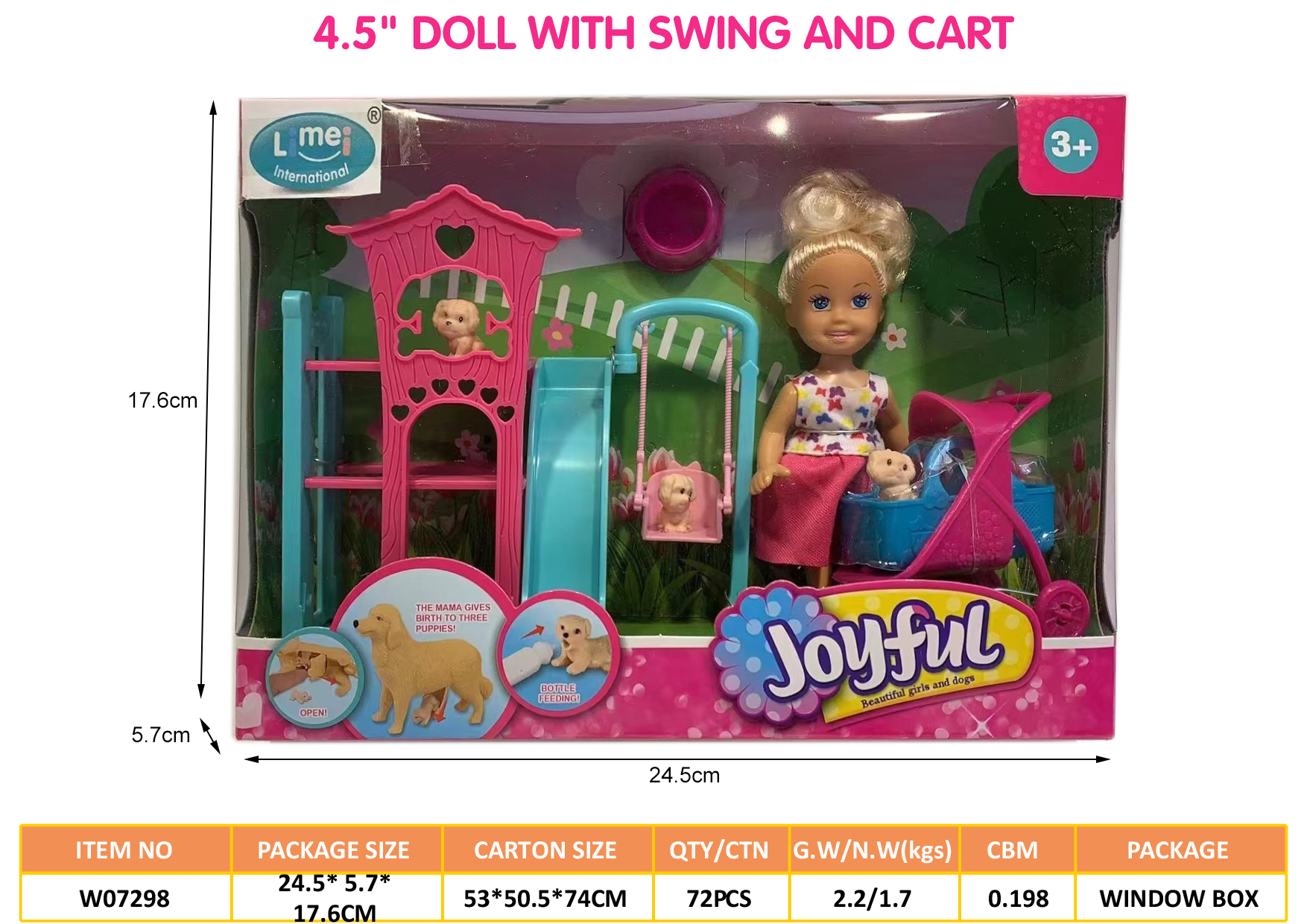 4.5" Doll With Swing and Cart