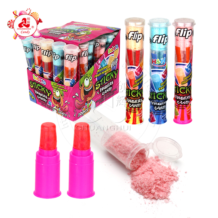 Finger shape lollipop toy candy with sour fruity powder candy