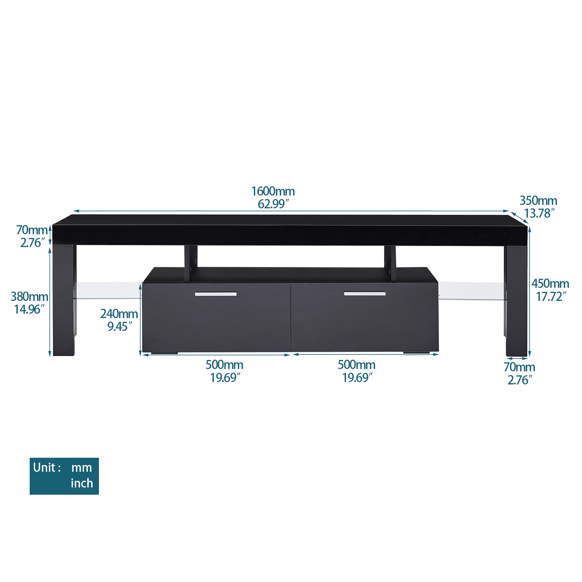 LED TV Stand , Black Glossy TV Cabinet