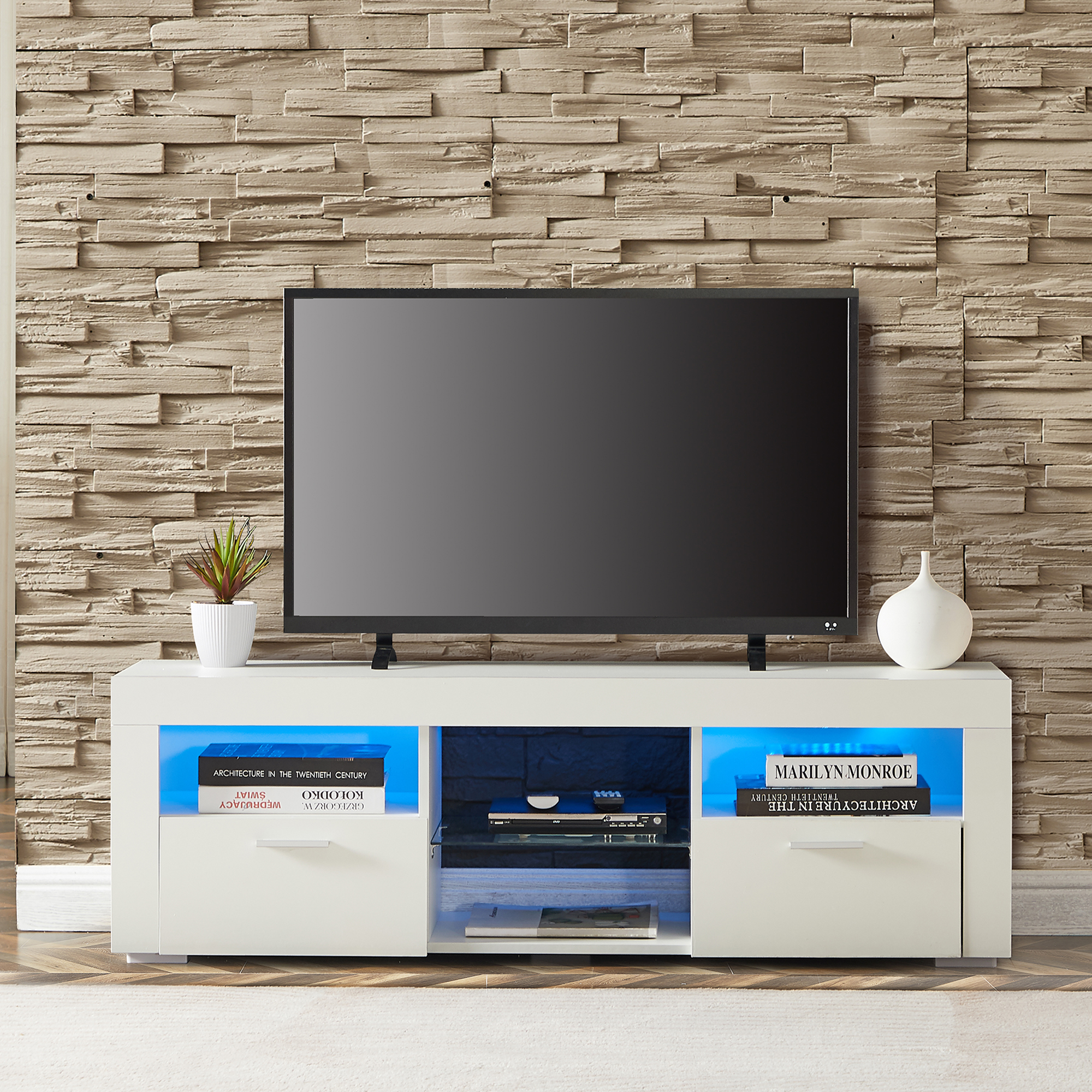 TV stand glossy white with led lights