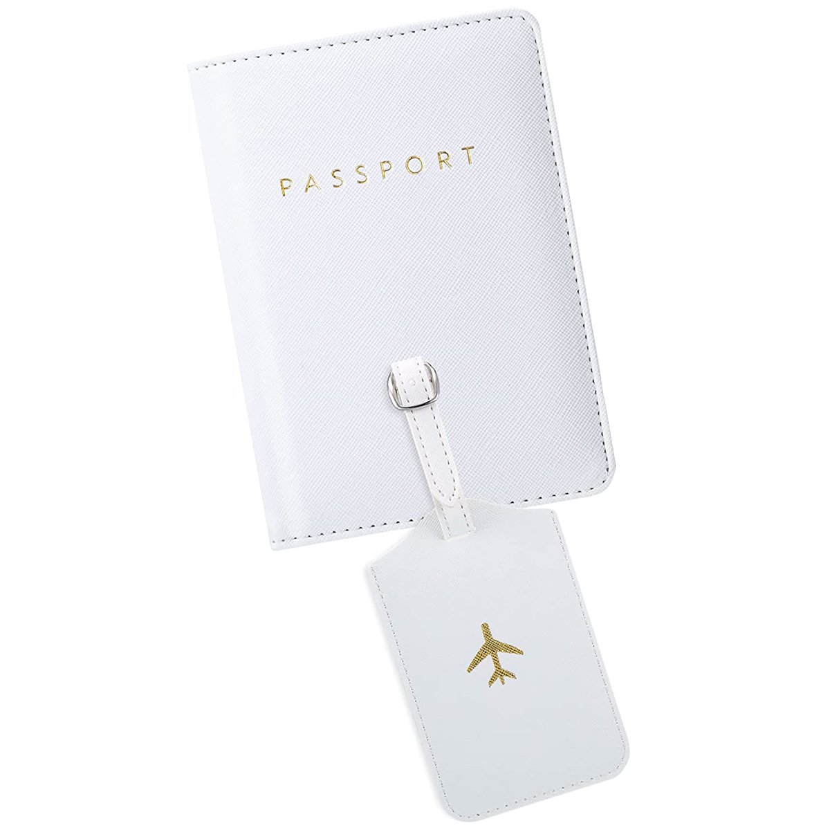 Wholesale Slim White PU Leather Passport Cover And Suitcase Luggage Airplane Logo Tag Set